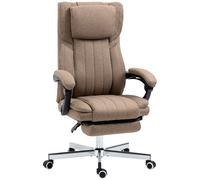 Vinsetto Poltrona da Ufficio Massaggiante con Poggiapiedi e Telecomando, Sedia in Tessuto Effetto Lino, 65x61x105-113 cm, Marrone Aosom Italy