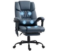 Vinsetto Poltrona da ufficio massaggiante con poggiapiedi, sedia da ufficio, sedia ergonomica, altezza regolabile, schienale reclinabile e telecomando cablato, tessuto di rivestimento sintetico, blu