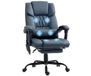 Vinsetto Poltrona da ufficio massaggiante con poggiapiedi, sedia da ufficio, sedia ergonomica, altezza regolabile, schienale reclinabile e telecomando cablato, tessuto, blu