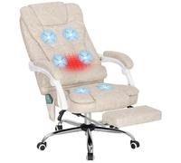 Vinsetto Poltrona da ufficio massaggiante e riscaldante, sedia da ufficio ergonomica con altezza regolabile, schienale reclinabile, poggiapiedi, telecomando cablato, girevole a 360°, tessuto in