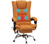 Vinsetto Poltrona da Ufficio Massaggiante e Riscaldata, Sedia da Ufficio Reclinabile con Poggiapiedi, 4 Punti Massaggio e 3 Livelli di Riscaldamento, Finta Pelle, Marrone Chiaro