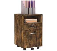 Vinsetto Cassettiera da Ufficio Portadocumenti con 2 Cassetti e Ripiano Aperto, Mobile da Ufficio in Legno con 5 Ruote, Serratura e 2 Chiavi, 39x40x65 cm, Marrone Rustico