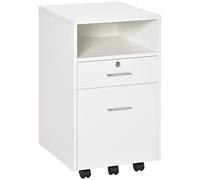 Vinsetto Schedario da Ufficio con 2 Cassetti, 5 Ruote e Ripiano Aperto, Cassettiera Ufficio con Serratura e 2 Chiavi per Lettera/Formato A4, Armadietto Verticale per Studio, 39x40x65 cm, Bianco