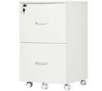 Vinsetto Armadietto da Ufficio e Studio con 2 Cassetti Bloccabili, 5 Ruote e Piano d'Appoggio, Schedario in MDF e Truciolato, 43x45x72cm, Bianco