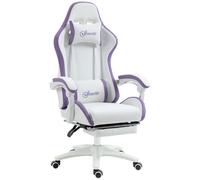 Vinsetto Sedia da Gaming Ergonomica in Pelle PU e Acciaio, Bianco e Viola | Poltrona Gaming, Poggiatesta, Altezza Regolabile, Schienale Reclinabile, Cuscino Lombare, 65x65x121-129cm
