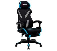 Vinsetto Sedia da Gaming con Supporto Lombare, Sedia Ufficio Ergonomica con Altezza Regolabile in Tessuto Nero e Blu, 65x65x119-129cm