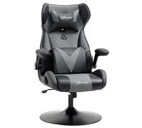 Vinsetto Sedia da gaming ergonomica con base rotonda altezza regolabile bracciolo sollevabile cuscini paraorecchie e lombari PU grigio nero