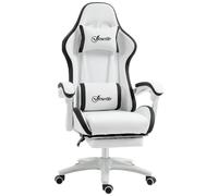 Vinsetto Sedia da Gaming Ergonomica in Pelle PU e Acciaio, Bianco e Nero | Poltrona Gaming, Poggiatesta, Altezza Regolabile, Schienale Reclinabile, Cuscino Lombare, 65x65x121-129cm