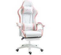 Vinsetto Sedia da Gaming Ergonomica in Pelle PU e Acciaio, Bianco e Rosa | Poltrona Gaming, Poggiatesta, Altezza Regolabile, Schienale Reclinabile, Cuscino Lombare, 65x65x121-129cm