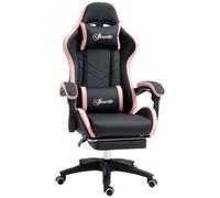 Vinsetto Sedia da Gaming Ergonomica in Pelle PU e Acciaio, Nero e Rosa | Poltrona Gaming, Poggiatesta, Altezza Regolabile, Schienale Reclinabile, Cuscino Lombare, 65x65x121-129cm