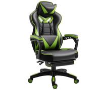 Vinsetto Sedia da gaming Ergonomica, Poltrona da Ufficio confortevole con Poggiapiedi, Poggiatesta e cuscino lombare, Altezza Regolabile, Nero e verde