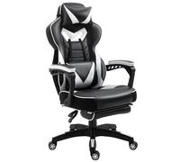 Vinsetto Sedia da gaming Ergonomica, Sedia da ufficio confortevole con Poggiapiedi, Poggiatesta e cuscino lombare, Altezza Regolabile, nero e bianco