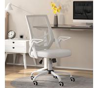 Vinsetto Sedia da ufficio con braccioli ribaltabili, schienale medio con schienale in rete, supporto lombare, regolabile in altezza, ruote girevoli per la casa, colore bianco