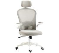 Vinsetto Sedia da ufficio con schienale alto, sedia da scrivania per computer in rete con poggiatesta girevole, supporto lombare 4D, braccio ribaltabile, altezza regolabile, grigio