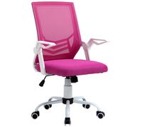 Vinsetto Sedia da Ufficio Ergonomica ad Altezza Regolabile con Braccioli Ribaltabili, Sedia Scrivania Imbottita Girevole a 360° con Funzione Dondolo, in Tessuto Effetto Lino, Rosa