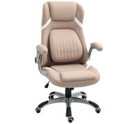 Vinsetto Sedia da Ufficio Ergonomica con Braccioli Ribaltabili e Poggiatesta, Sedia Scrivania Girevole con Supporto Lombare, Altezza Regolabile e Funzione Dondolo in Tessuto per Studio, Marrone Chiaro