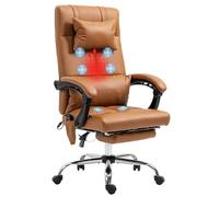 Vinsetto Sedia da Ufficio Ergonomica Massaggiante e Riscaldata, Sedia da Scrivania Reclinabile Dondolo Altezza Regolabile con Schienale Alto e Poggiapiedi, in Pelle PU per Computer, Marrone Chiaro