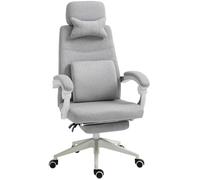 Vinsetto Sedia da Ufficio Ergonomica, Sedia da Scrivania con Rotelle, Cuscino Lombare, Poggiatesta e Poggiapiedi Estraibile, Grigia 62x68x117-127cm