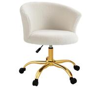 Vinsetto Sedia da Ufficio Girevole, Poltrocina da Scrivania Imbottita in Velluto Teddy con Altezza Regolabile, per Studio e Camera da Letto, Struttura Acciaio, Portata 120 Kg, Bianco e Oro