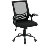 Vinsetto Sedia da ufficio in rete con braccioli ribaltabili, sedia girevole per computer con supporto lombare, regolabile in altezza, funzione di inclinazione, per casa/ufficio, colore nero