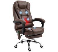 Vinsetto Sedia da Ufficio Massaggiante 6 Punti Vibrante, Riscaldata e Poggiapiedi, Sedia Scrivania Reclinabile in Tessuto Effetto Pelle Traspirante con Telecomando e Altezza Regolabile, Marrone