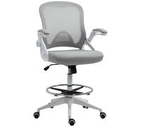 Vinsetto Sedia da ufficio sedia da ufficio con seduta alta regolabile poggiapiedi pieghevole girevole 360° maglia traspirante dim. 64L x 60l x 106-126H cm grigio e bianco