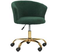 Vinsetto Sedia ergonomica da ufficio in pile Teddy, sedia da toilette, sedia girevole con altezza regolabile, seduta imbottita e struttura in acciaio dorato, per ufficio, soggiorno, camera da letto,