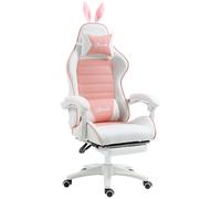 Vinsetto Sedia Gaming con Orecchie, Cuscino Lombare Poggiapiedi Estraibile Rosa