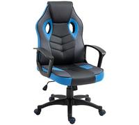 Vinsetto Sedia Gaming Ergonomica, Poltrona da Ufficio Girevole con Rotelle in Pelle PU Nera e Blu, Altezza Regolabile