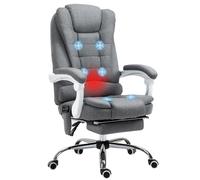 Vinsetto Sedia Ufficio Massaggiante 6 Punti Vibrante, Riscaldata e Poggiapiedi, Sedia Scrivania Imbottito Reclinabile in Tessuto Velluto e Lino Traspirante con Telecomando e Altezza Regolabile, Grigio