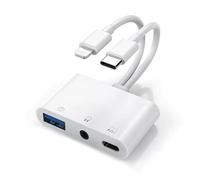 VINSPIRE Adattatore da USB C a Lightning a USB per fotocamera, supporta la ricarica USB C + jack per cuffie da 3,5 mm, interfacce Lightning bianche + TC, hub multifunzionale, supporta dispositivi ad