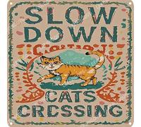 Vinstralivye Targa da parete in metallo con motivo gatti che attraversano lentamente 30,5 x 30,5 cm, decorazione moderna in stile rustico, regalo minimalista per soggiorno per proprietari di case