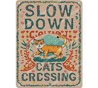 Vinstralivye Targa da parete in metallo con motivo gatti che attraversano lentamente 30,5 x 40,6 cm, decorazione moderna, regalo minimalista per soggiorno per proprietari di case