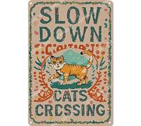 Vinstralivye Targa vintage in metallo, 20,3 x 30,5 cm, motivo: gatti che attraversano la strada, divertente, decorazione per grotta