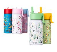 VINSUN Borraccia Bambini Dinosauri con Cannuccia 350ml - Acciaio Inox, senza perdite, senza BPA, leggera - Bottiglia Acqua Termica per Asilo, Scuola, Sport