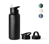 VINSUN Borraccia Termica 1 Litro - Bottiglia Acqua in Acciaio Inox con Cannuccia - Senza Perdite, Senza BPA, Riutilizzabile - Bottiglia Termica per Sport, Scuola e Palestra