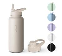 VINSUN Borraccia Termica 1 Litro - Bottiglia Acqua in Acciaio Inox con Cannuccia - Senza Perdite, Senza BPA, Riutilizzabile - Bottiglia Termica per Sport, Scuola e Palestra
