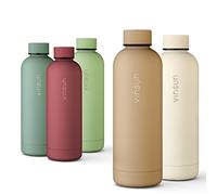 VINSUN Borraccia termica 500ml beige - Bottiglia acqua acciaio inox - senza perdite, senza BPA, riutilizzabile - Bottiglia termica per Sport, Bici, Scuola, Università