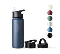 Vinsun Borraccia Termica 500ml in Acciao Inox, Borraccia con Cannuccia - 3 Coperchi - senza BPA, senza Perdite, Doppia Parete - Bottiglia Termica Bici, Scuola, Università