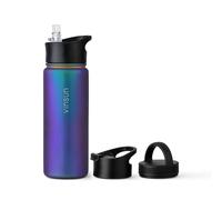 Vinsun Borraccia Termica 500ml in Acciao Inox con Cannuccia - 3 Coperchi - senza BPA, senza Perdite, Doppia Parete - Bottiglia Termica Sport, Scuola