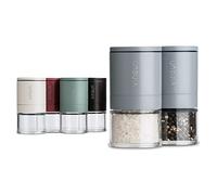 Vinsun Macina pepe e sale manuale - Set di 2 grigio - Macinino ceramica regolabile, acciaio inox, vetro acrilico - Macina spezie piccolo ø51x100mm