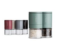 Vinsun Macina pepe e sale manuale - Set di 2 verde - Macinino ceramica regolabile, acciaio inox, vetro acrilico - Macina spezie piccolo ø51x100mm