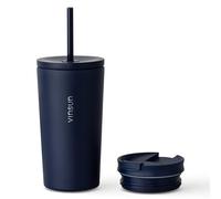 Vinsun Tazza Termica con Cannuccia 480ml - Acciaio Inossidabile, Prova di Perdite, Isolamento a Doppia Parete - Termos Caffè Due Coperchi per Viaggio