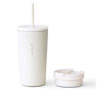 VINSUN Tazza Termica con Cannuccia 480ml - Acciaio Inox, Prova di Perdite, Isolamento a Doppia Parete - Termos Caffè Due Coperchi per Viaggio, Auto