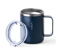 VINSUN Tazza Termica con Manico 350ml - Acciaio Inox, Coperchio Trasparente, Doppia Parete, Riutilizzabile - Tazza da Viaggio Caffè per Ufficio, Campeggio, Auto