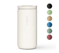 VINSUN Tazza Termica da Viaggio 380ml - Acciaio Inox, senza BPA, Prova di Perdite, Caldo e freddo - Tazza da Caffè Bianco Crema con Coperchio per Viaggio, Auto, Ufficio