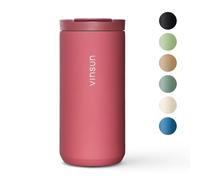 VINSUN Tazza Termica da Viaggio 380ml - Acciaio Inox, senza BPA, Prova di Perdite, Doppia Parete - Tazza da Caffè Rosso con Coperchio per Viaggio, Auto, Università