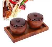 Vinta - Set sale e pepe in legno con barattolo, cucchiaio, coperchio e base, decorazione rustica da cucina e tial, accessori da cucina per la casa