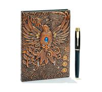 Vintage 3D Phoenix Embossed Leather Writing Journal ,A5,200Pages,Travel Diary&Notebook to Write in,for Women Men (Red Bronze)