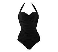 Vintage 50S Pin Up Costume da Bagno Intero Scollato Costumi Un Pezzo Nero XL